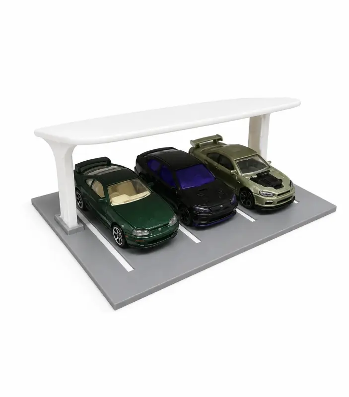 3 Araçlık Modern Otopark Sergi Standı – 1:64 Ölçek Koleksiyonluk 1