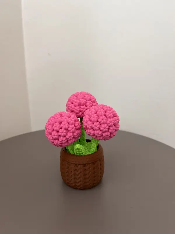 Örgü Görünümlü Pembe Çiçek Saksısı - Görsel 2