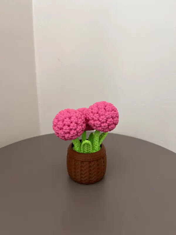 Örgü Görünümlü Pembe Çiçek Saksısı - Görsel 3