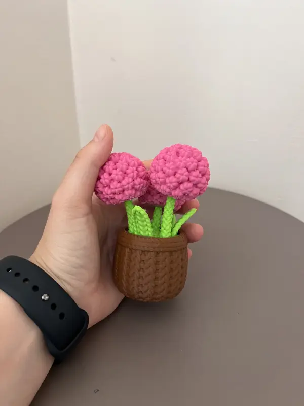 Örgü Görünümlü Pembe Çiçek Saksısı - Görsel 4
